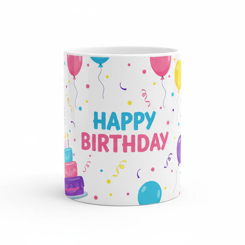 11oz ceramic white mug with printing birthday design