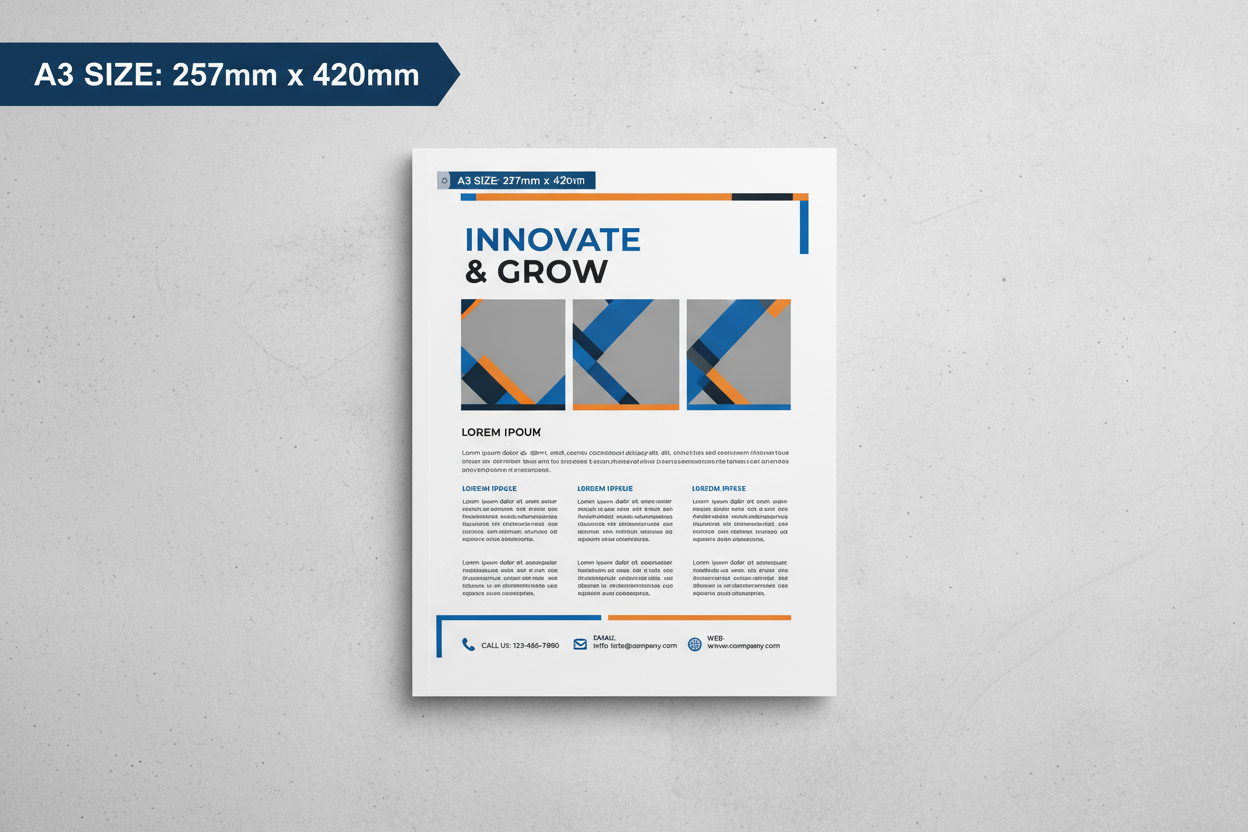 A3 Flyer mockup with content and size