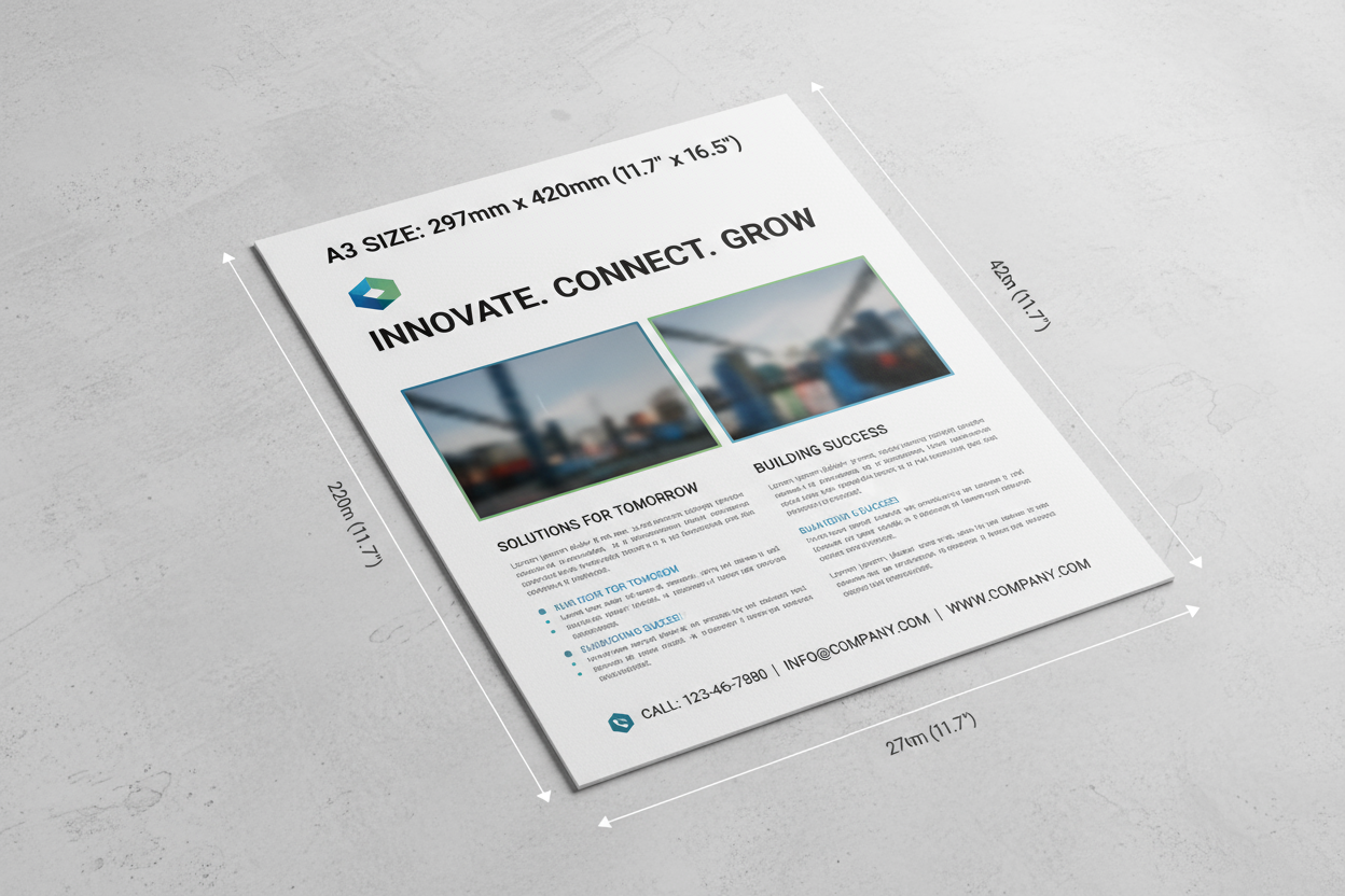 A3 named flyer mockup with content with size 