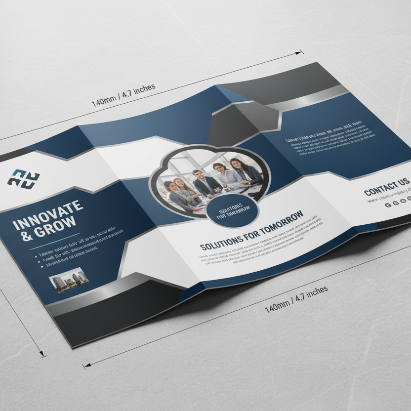 A3 real size brochure mockup with content and sizes, 