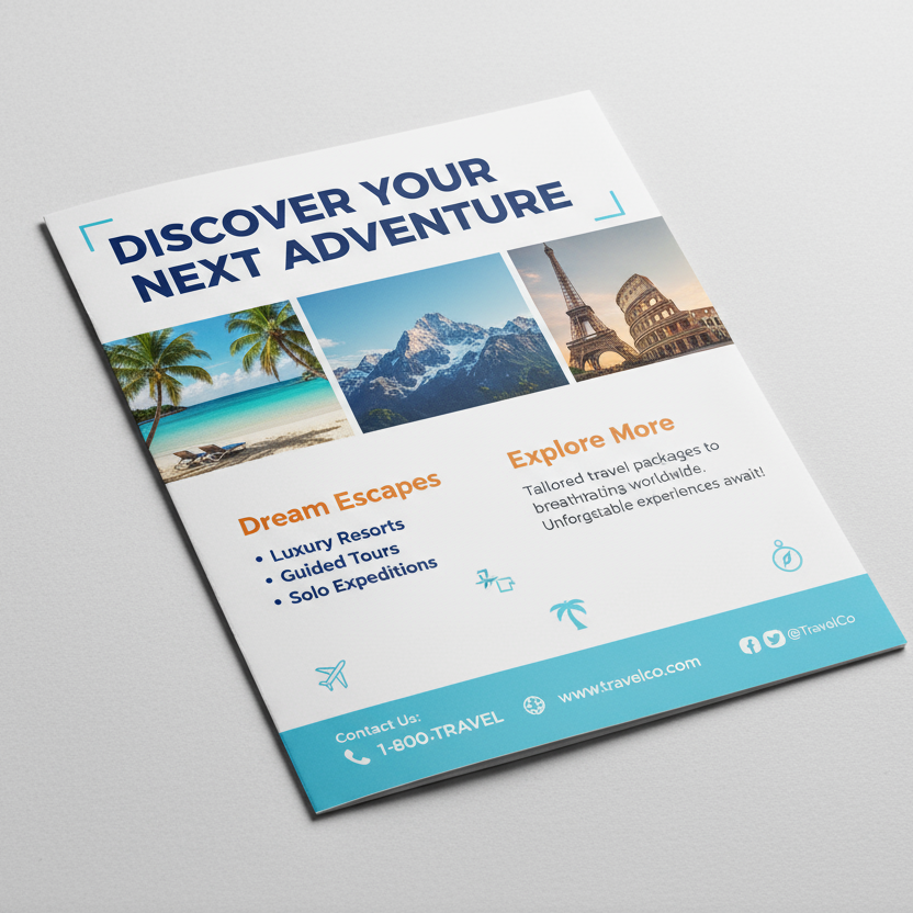 A4 flyer mockup with content and size for a travel company