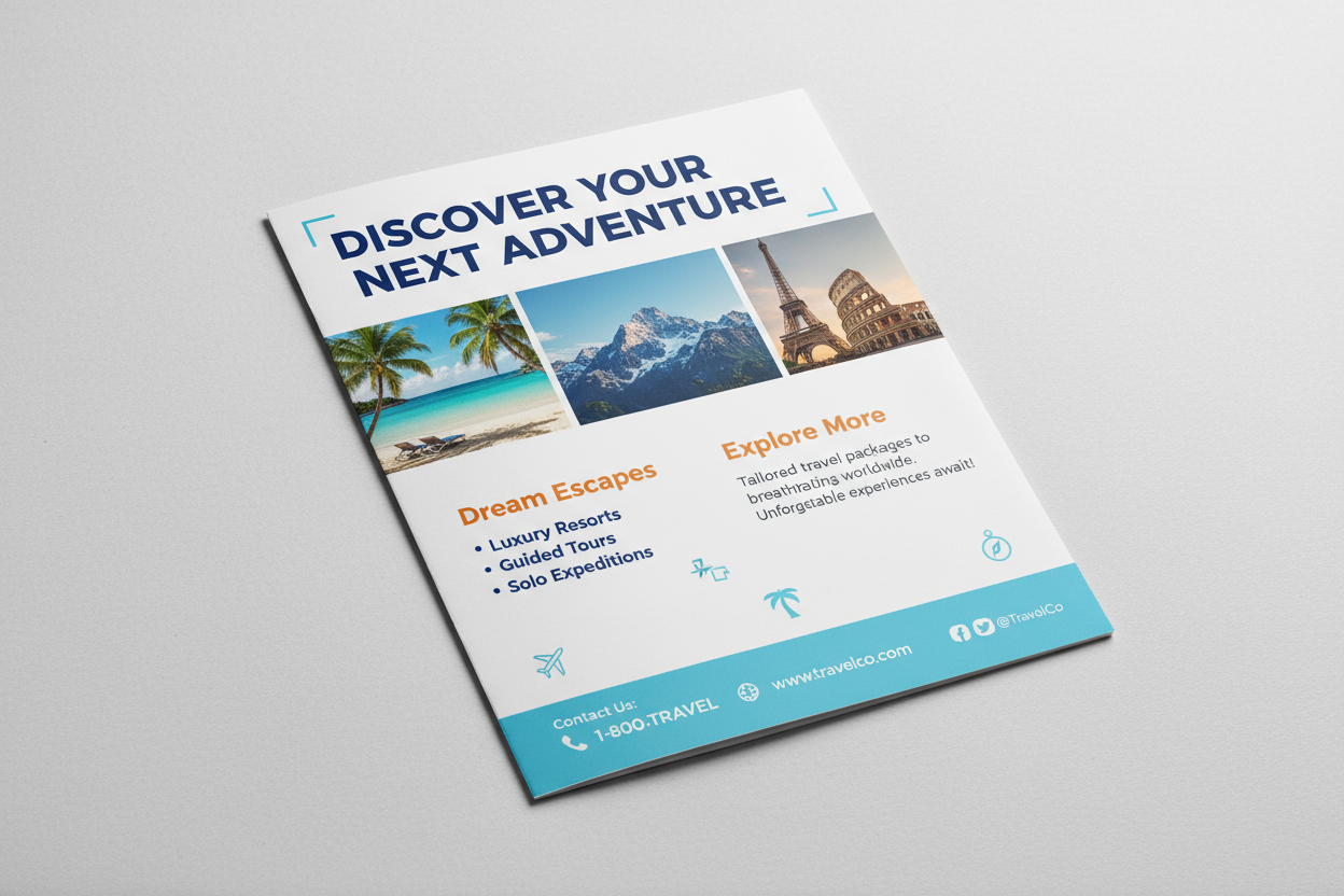 A4 flyer mockup with content and size for a travel company