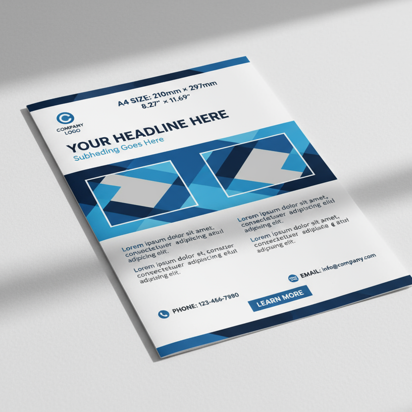 A4 Flyer mockup with demo content and size