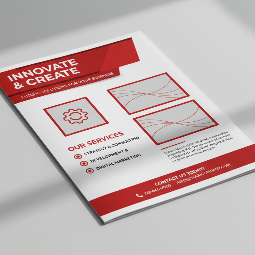 A4 flyer mockup with dummy content and red and white theme