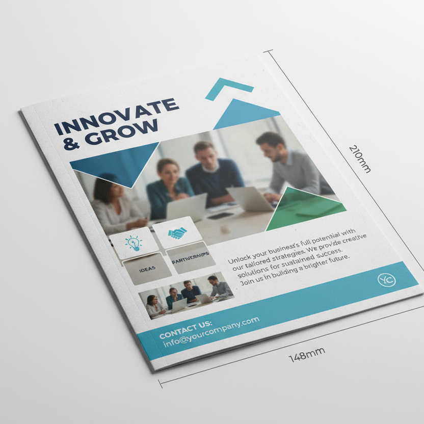 A5 flyer mockup with content and size