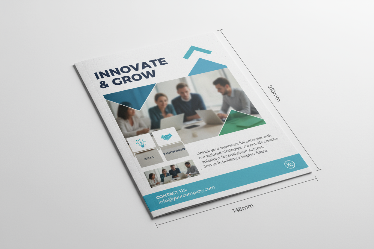 A5 flyer mockup with content and size