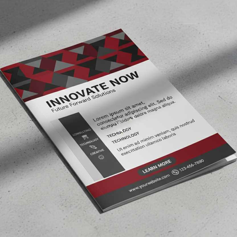 A6 Flyer mockup with dummy content red and gray theme colour
