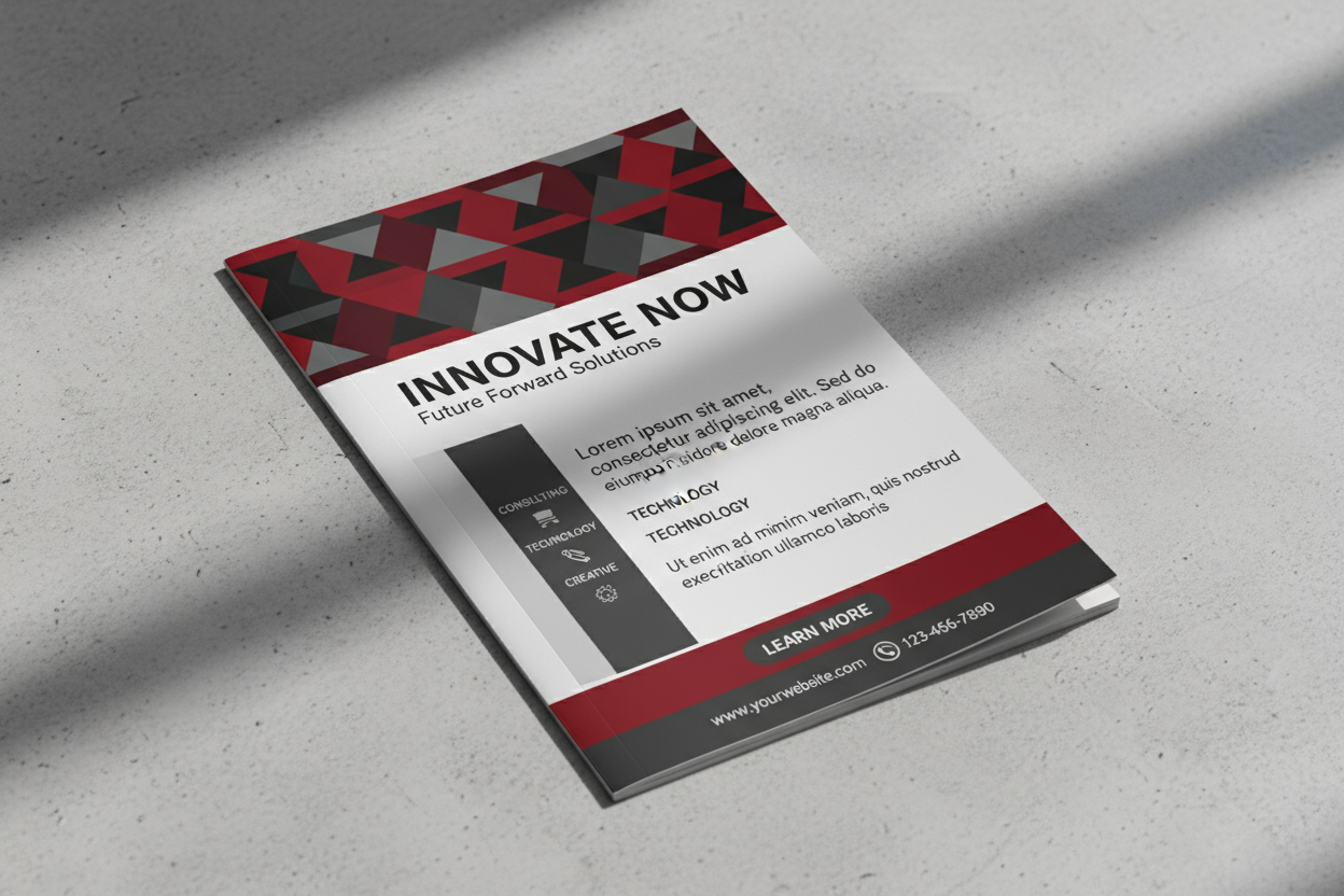 A6 Flyer mockup with dummy content red and gray theme colour