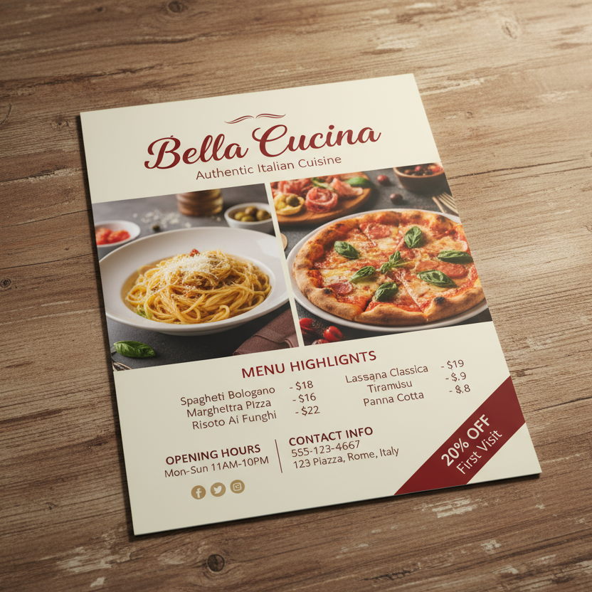 B5 Flyer Mockup with dummy restaurant content 