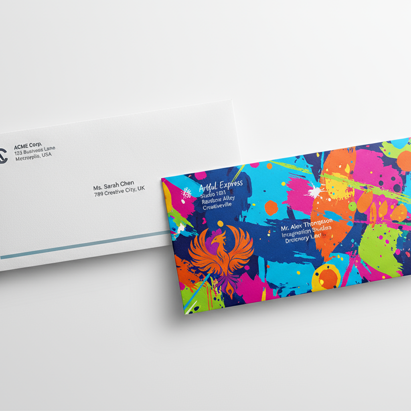 DL Envelop mockup with content and 2 visions