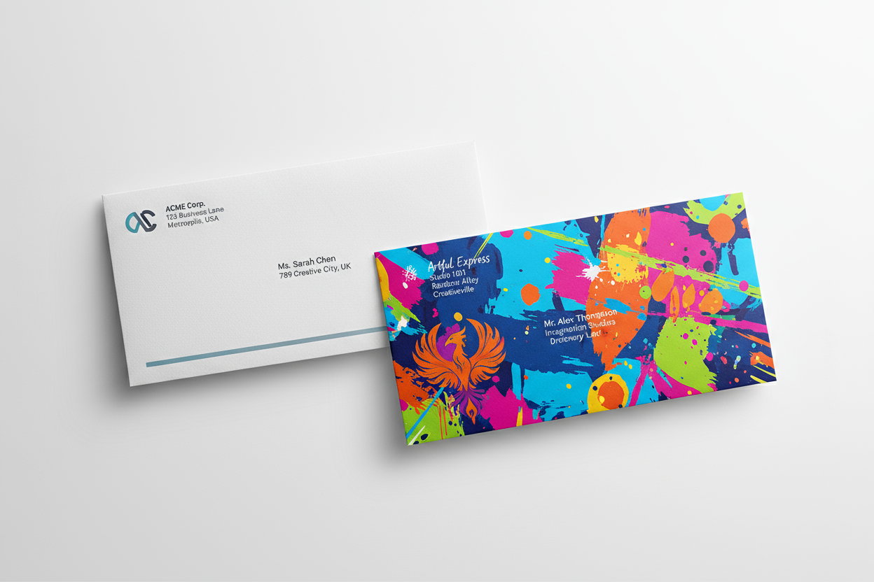 DL Envelop mockup with content and 2 visions