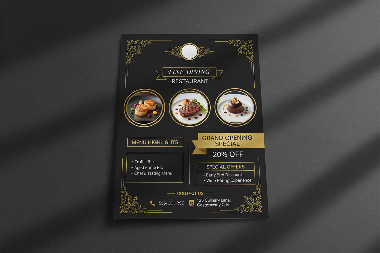 DL Restaurant Flyer Mockup with content and size